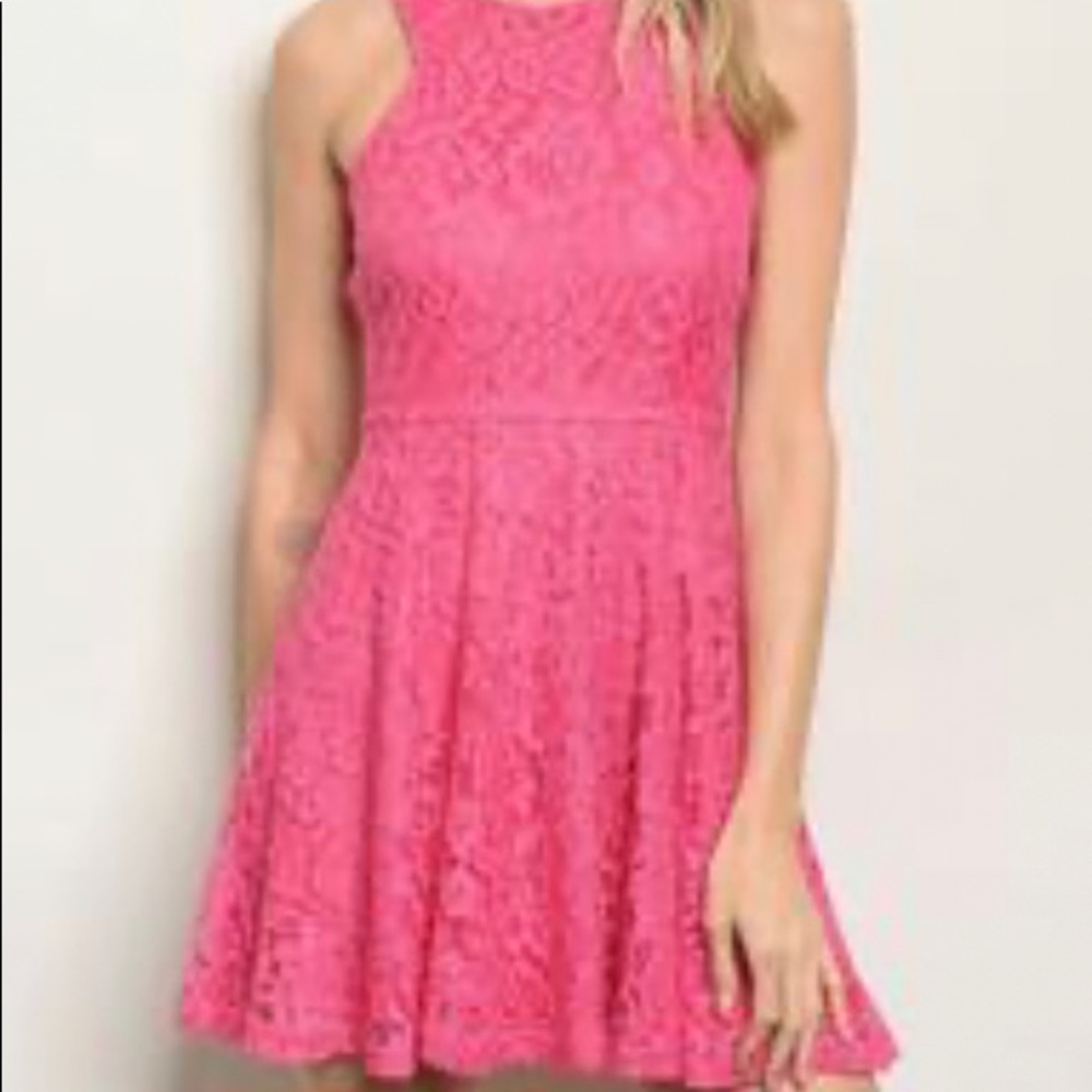 Coral colored MATERIAL GIRL sleeves skater dress